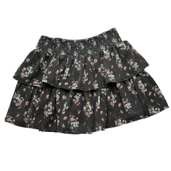 Aerie Dresses & Skirts - Aerie Rock n Ruffle Mini Skirt size S/P Black Floral Skater Preppy